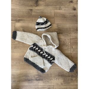 HANDMADE 12 month wool baby hoodie nordic hat sweater set vintage winter hoodie